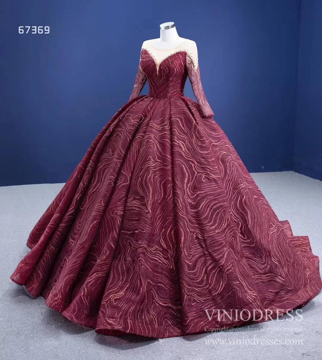 Burgundy Wine Quince Dresses Beaded Lace Princess Dress Viniodress 67369 viniodress-Quinceanera Dresses 2025 -Viniodress-Burgundy-Custom Size-