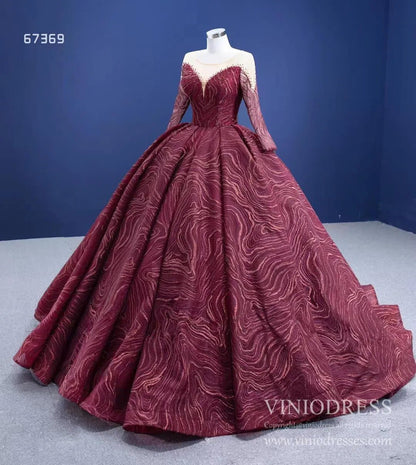 Burgundy Wine Quince Dresses Beaded Lace Princess Dress Viniodress 67369 viniodress-Quinceanera Dresses 2025 -Viniodress-Burgundy-Custom Size-