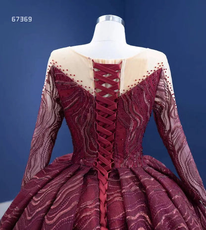 Burgundy Wine Quince Dresses Beaded Lace Princess Dress Viniodress 67369 viniodress-Quinceanera Dresses 2025 -Viniodress-Burgundy-Custom Size-