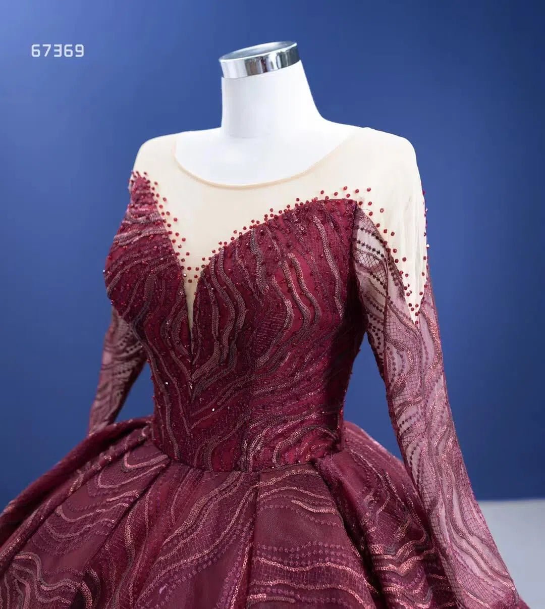 Burgundy Wine Quince Dresses Beaded Lace Princess Dress Viniodress 67369 viniodress-Quinceanera Dresses 2025 -Viniodress-Burgundy-Custom Size-
