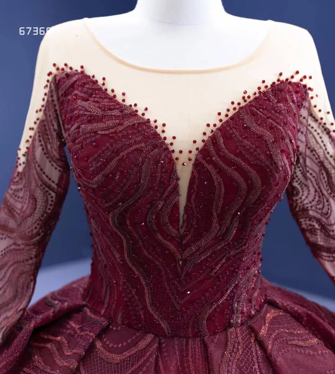 Burgundy Wine Quince Dresses Beaded Lace Princess Dress Viniodress 67369 viniodress-Quinceanera Dresses 2025 -Viniodress-Burgundy-Custom Size-