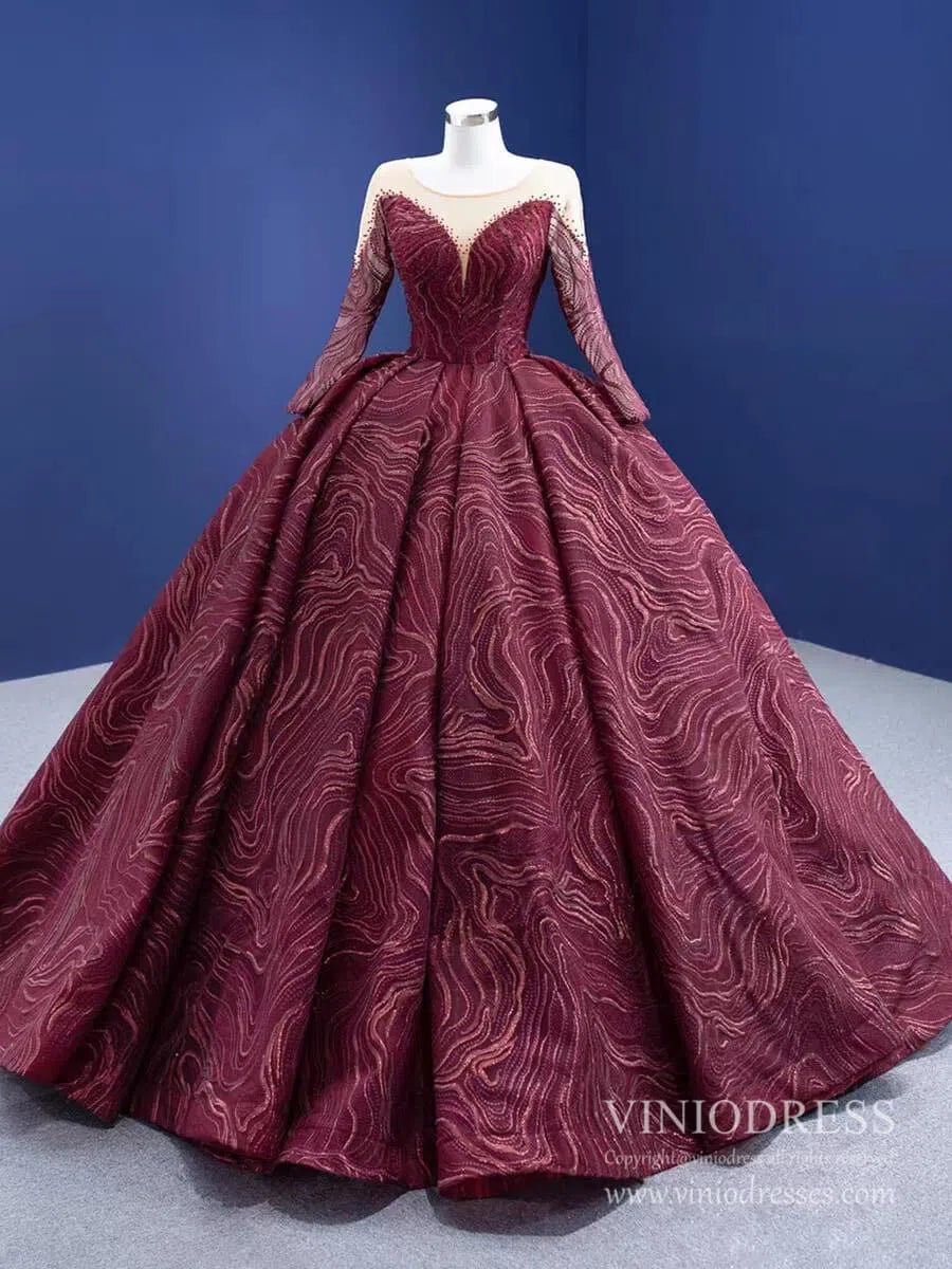 Burgundy Wine Quince Dresses Beaded Lace Princess Dress Viniodress 67369 viniodress-Quinceanera Dresses 2025 -Viniodress-Burgundy-Custom Size-