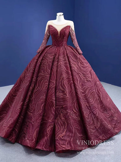 Burgundy Wine Quince Dresses Beaded Lace Princess Dress Viniodress 67369 viniodress-Quinceanera Dresses 2025 -Viniodress-Burgundy-Custom Size-