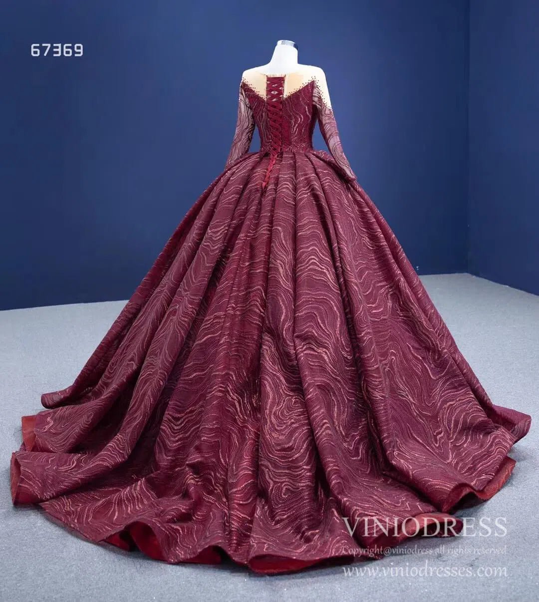 Burgundy Wine Quince Dresses Beaded Lace Princess Dress Viniodress 67369 viniodress-Quinceanera Dresses 2025 -Viniodress-Burgundy-Custom Size-