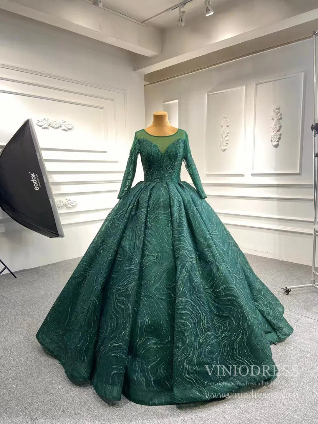 Burgundy Wine Quince Dresses Beaded Lace Princess Dress Viniodress 67369 viniodress-Quinceanera Dresses 2025 -Viniodress-Emerald Green-Custom Size-