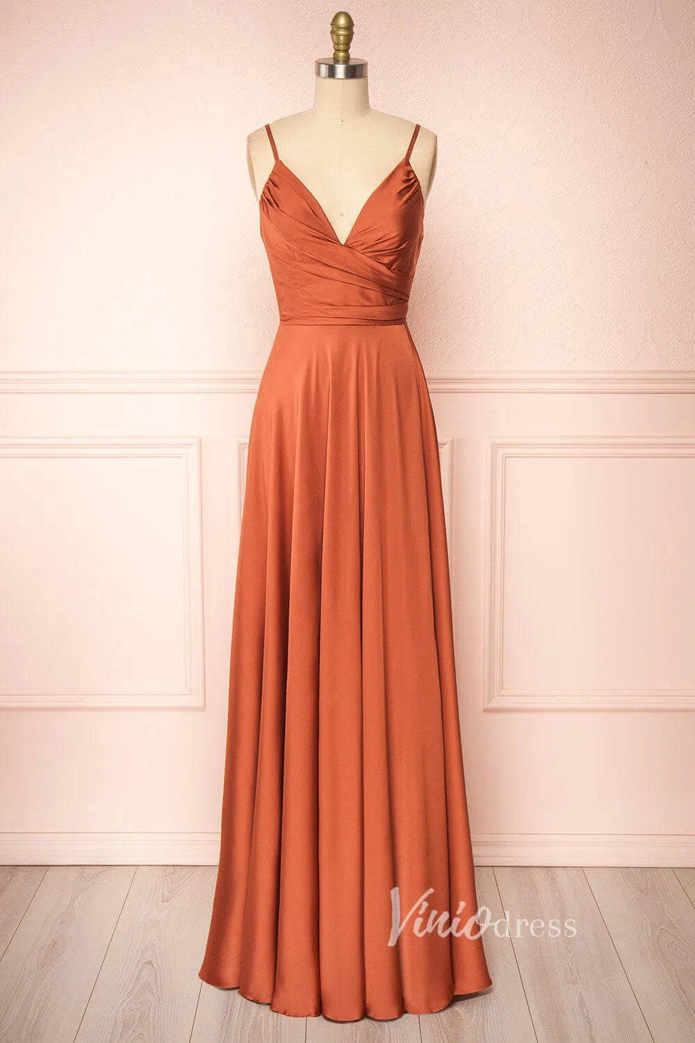 Burnt Orange Long Prom Dresses Spaghetti Strap FD2857-bridesmaid dresses 2025 -Viniodress-Burnt Orange-Custom Size-