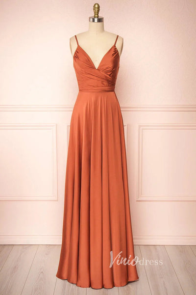 Burnt Orange Long Prom Dresses Spaghetti Strap FD2857 Viniodress Burnt Orange Long Prom Dresses Spaghetti Strap FD2857 Viniodress
