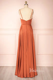 Burnt Orange Long Prom Dresses Spaghetti Strap FD2857-bridesmaid dresses-Viniodress-Viniodress