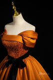 Prom Dress 2025 Burnt Orange Satin Prom Ball Gown with Belt Off the Shoulder Quinceanera Dresses BG044-unique prom dresses-Orange-Custom Size-Viniodress