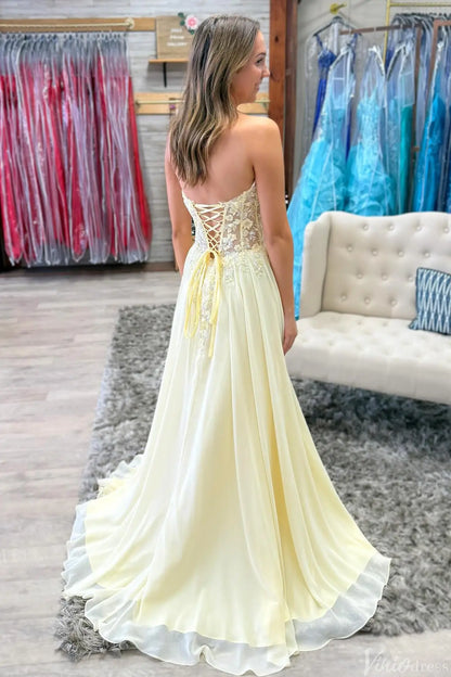 Butter Yellow Lace Appliqué A-Line Prom Dress with Strapless Sweetheart Neckline & Corset Back – AE1005-Prom Dresses 2025 -Viniodress-Yellow-Custom Size-