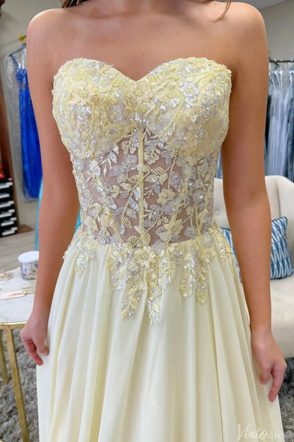 Butter Yellow Lace Appliqué A-Line Prom Dress with Strapless Sweetheart Neckline & Corset Back – AE1005-Prom Dresses 2025 -Viniodress-Yellow-Custom Size-