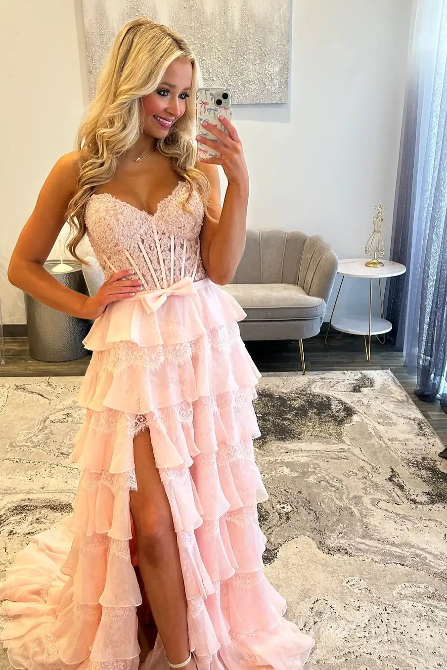 Butter Yellow Strapless Tiered Prom Dresses with Lace Corset Bodice an Viniodress Butter Yellow Strapless Tiered Prom Dresses with Lace Corset Bodice an Viniodress
