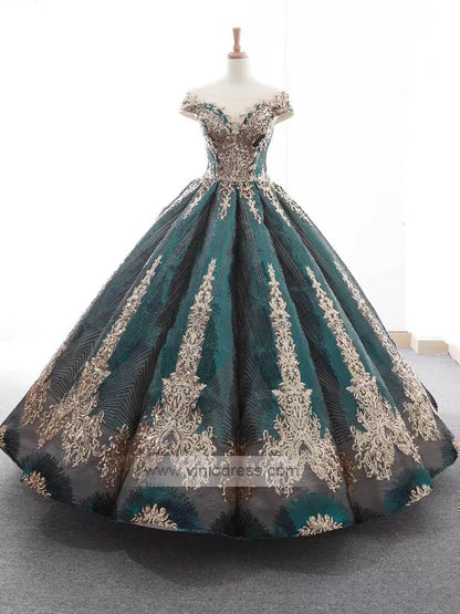 Cap Sleeve Dark Green Ball Gowns Sparkly Sequin Wedding Dress 66754 viniodress-prom dresses 2025 -Viniodress-Emerald Green-Custom Size-