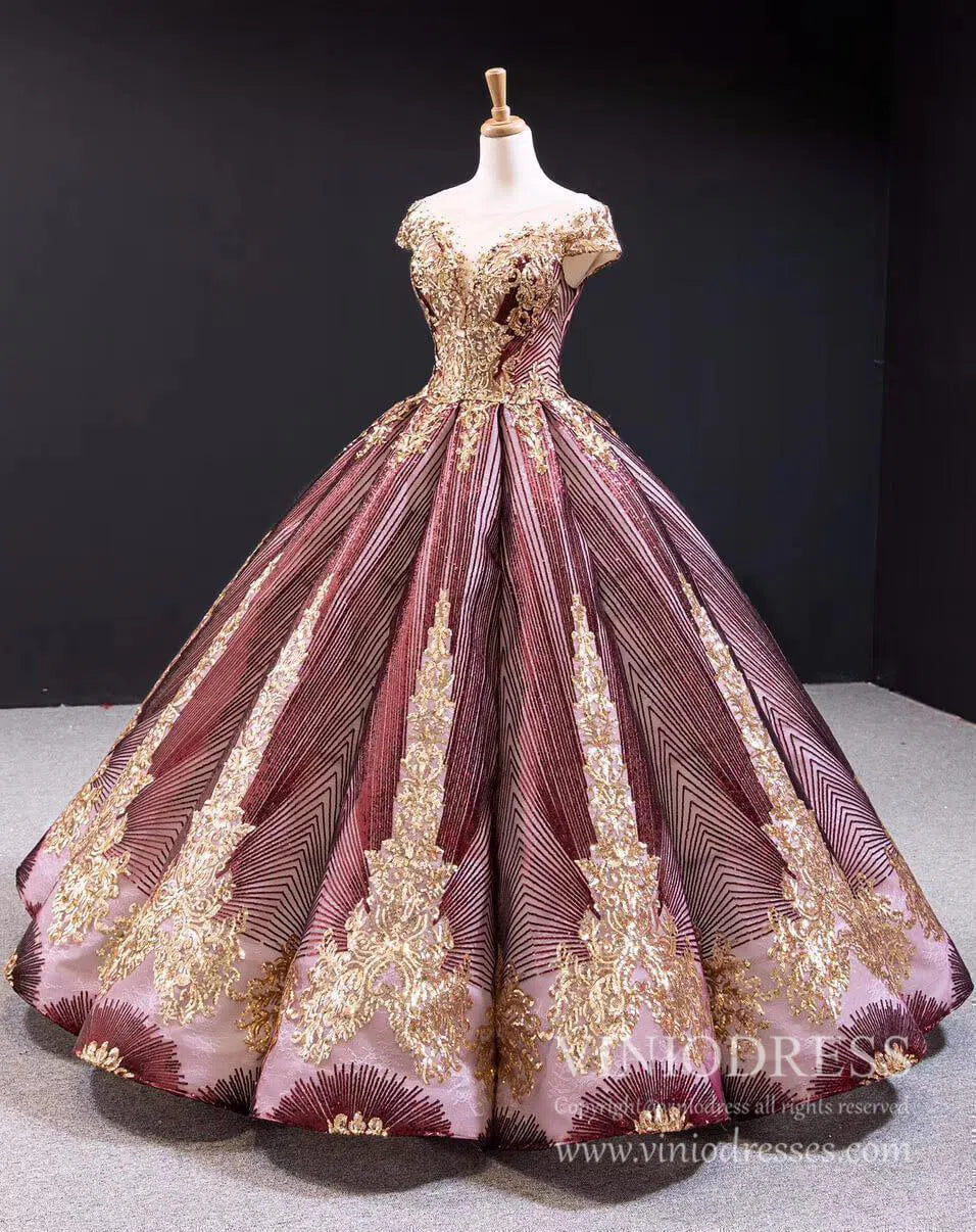 Cap Sleeve Dark Green Ball Gowns Sparkly Sequin Wedding Dress 66754 viniodress-prom dresses 2025 -Viniodress-Emerald Green-Custom Size-