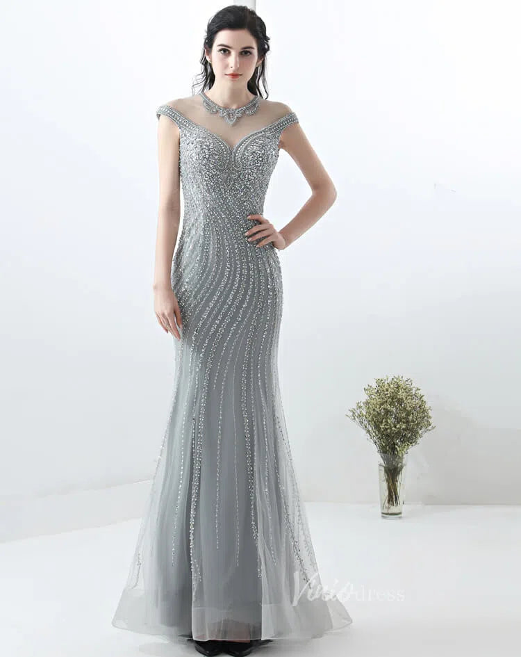 Cap Sleeve Gold Beaded Formal Dresses 20s Evening Dress FD1445-prom dresses-Viniodress-Viniodress