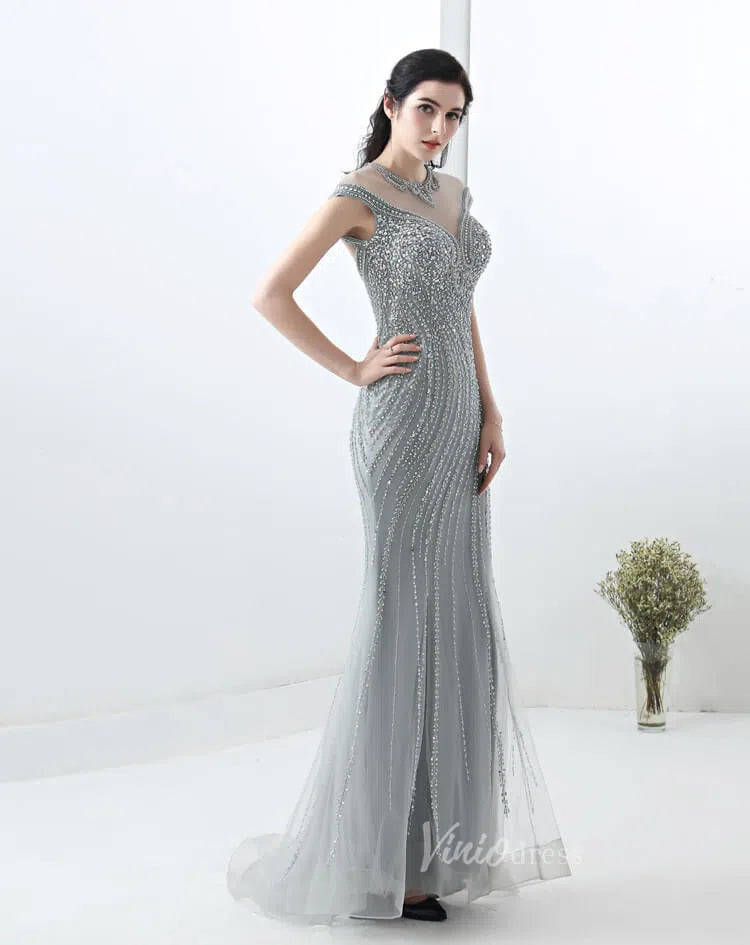 Cap Sleeve Gold Beaded Formal Dresses 20s Evening Dress FD1445-prom dresses-Viniodress-Viniodress