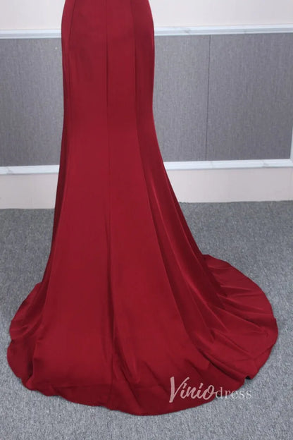 Cap Sleeve Red Sheath Prom Dresses Beaded Evening Dress FD2817-Evening Dresses 2025 -Viniodress-Red-US 2-