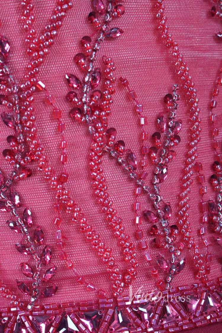 Cap Sleeve Red Sheath Prom Dresses Beaded Evening Dress FD2817-Evening Dresses 2025 -Viniodress-Red-US 2-