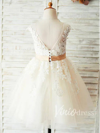 Cap Sleeve Tea Length Flower Girl Dresses GL1014-flower girl dresses 2025 -Viniodress-Champagne-Custom Size-