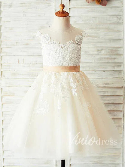 Cap Sleeve Tea Length Flower Girl Dresses GL1014-flower girl dresses 2025 -Viniodress-Champagne-Custom Size-