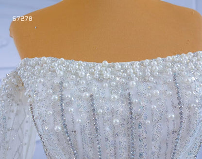 Cape Sleeve Beaded Wedding Dresses Off the Shoulder Mermaid Dress 67278 viniodress-wedding dresses 2025 -Viniodress-Ivory-Custom Size-