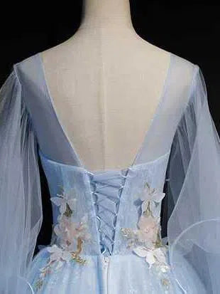 Cape Sleeve Light Blue Ball Gown Prom Dresses Long FD1041-prom dresses 2025 -Viniodress-Light Blue-Custom Size-