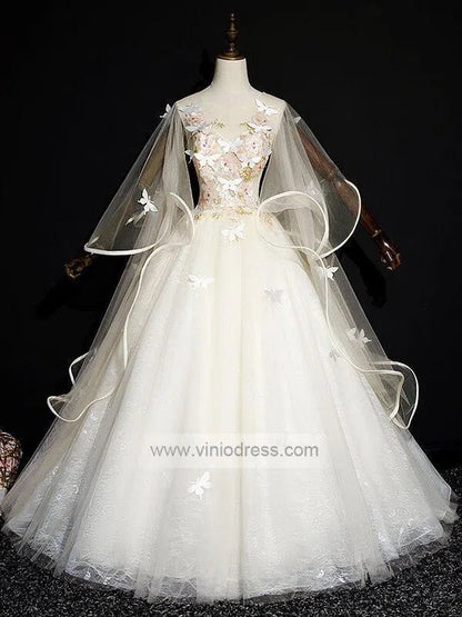 Cape Sleeve Light Blue Ball Gown Prom Dresses Long FD1041-prom dresses 2025 -Viniodress-Champagne-Custom Size-