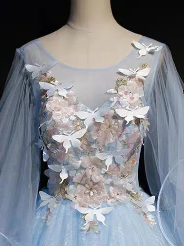 Cape Sleeve Light Blue Ball Gown Prom Dresses Long FD1041-prom dresses 2025 -Viniodress-Light Blue-Custom Size-