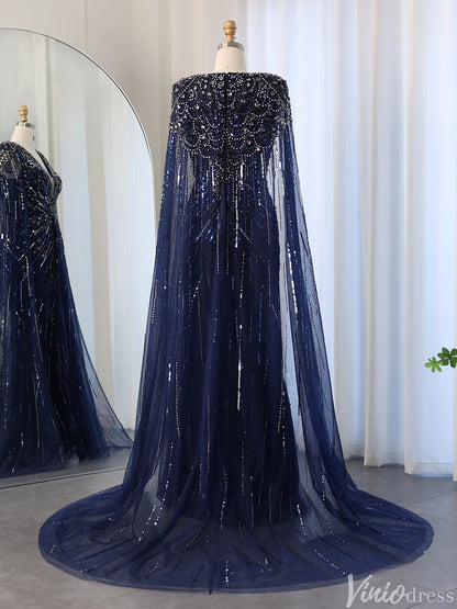 Cape Sleeve Prom Dresses Beaded V-Neck Wedding Guest Dress AD1258-Evening Dresses 2025 -Viniodress-Light Green-US 2-