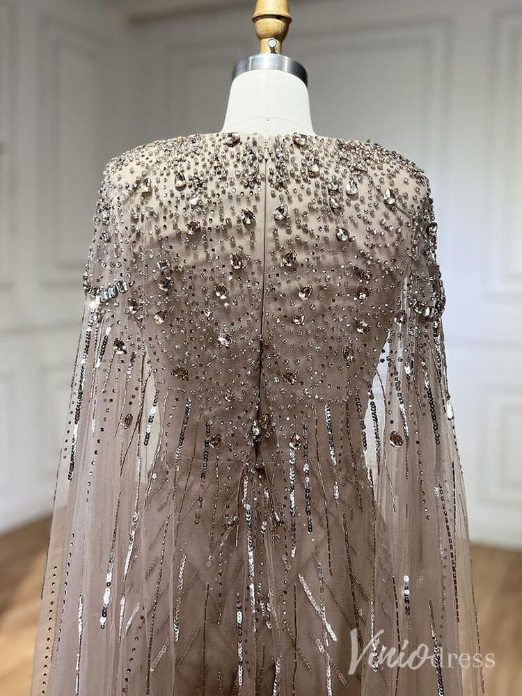 Cape Sleeve Prom Dresses Beaded V-Neck Wedding Guest Dress AD1258-Evening Dresses 2025 -Viniodress-Light Green-US 2-