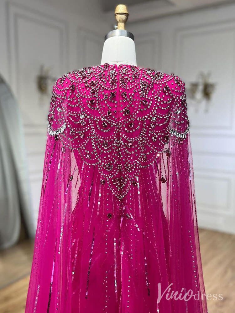 Cape Sleeve Prom Dresses Beaded V-Neck Wedding Guest Dress AD1258-Evening Dresses 2025 -Viniodress-Light Green-US 2-