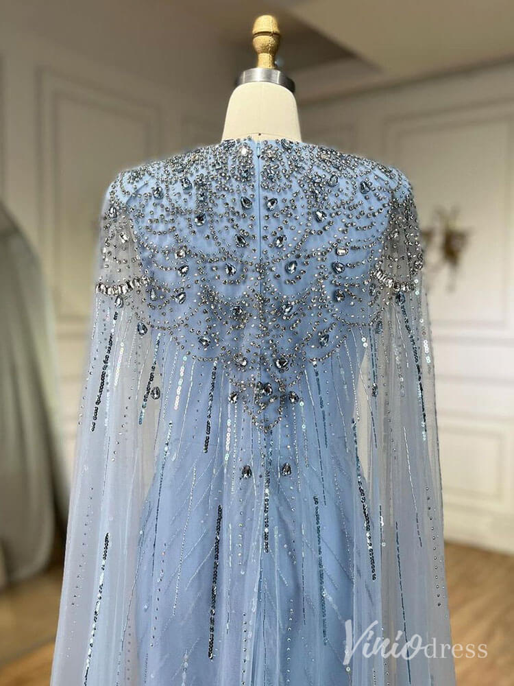 Cape Sleeve Prom Dresses Beaded V-Neck Wedding Guest Dress AD1258-Evening Dresses 2025 -Viniodress-Light Green-US 2-