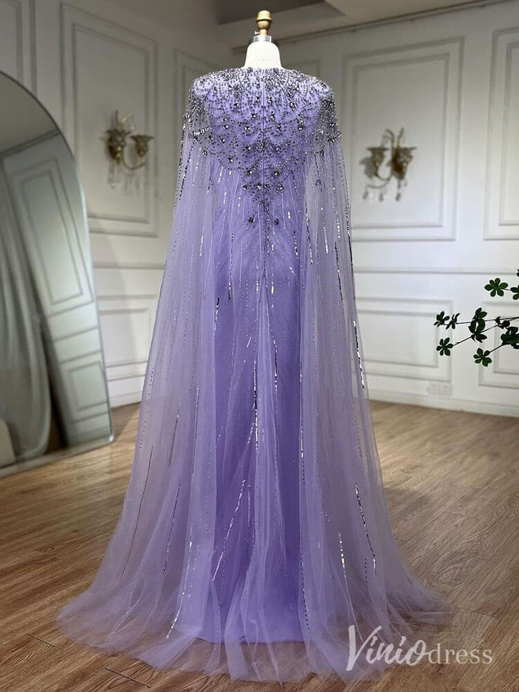 Cape Sleeve Prom Dresses Beaded V-Neck Wedding Guest Dress AD1258-Evening Dresses 2025 -Viniodress-Light Green-US 2-
