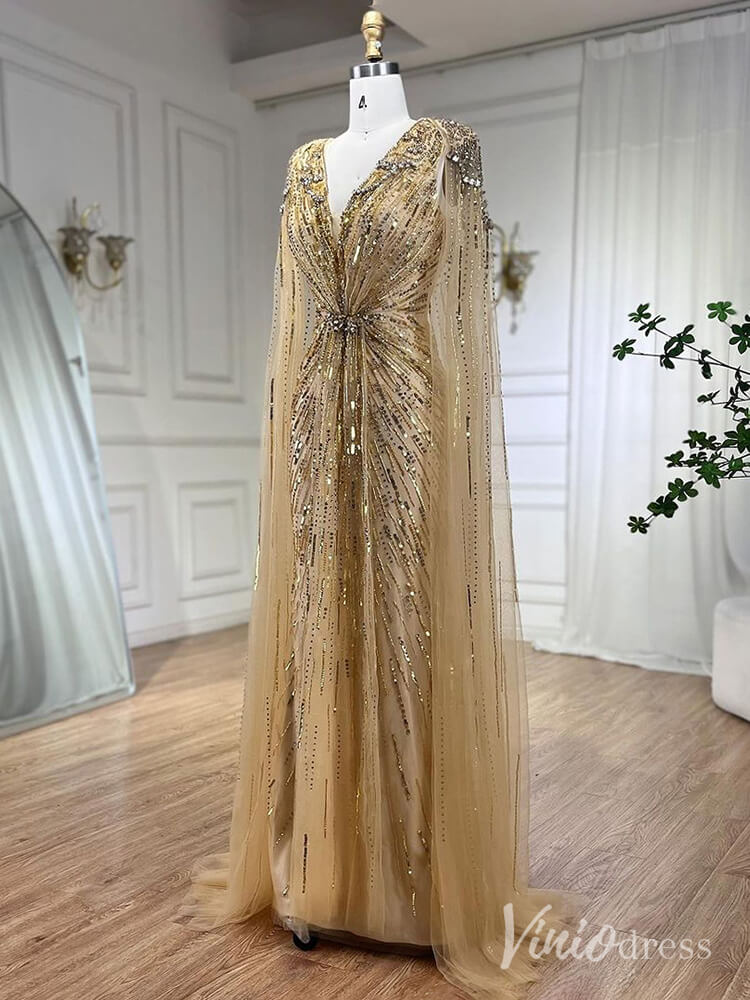 Prom Dress 2025 Cape Sleeve Prom Dresses Beaded V-Neck Wedding Guest Dress AD1258-unique prom dresses-Light Green-US 2-Viniodress