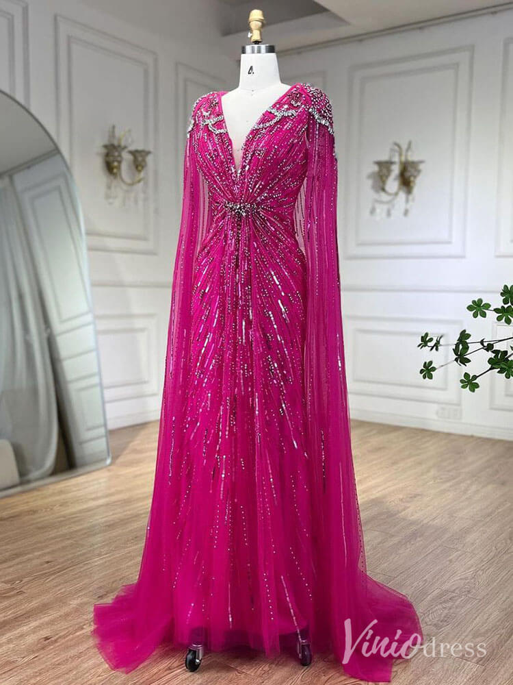 Prom Dress 2025 Cape Sleeve Prom Dresses Beaded V-Neck Wedding Guest Dress AD1258-unique prom dresses-Light Green-US 2-Viniodress