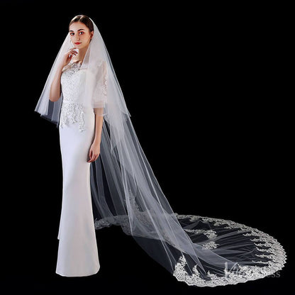 Cathedral Length Bridal Veil with Blusher Viniodress TS1909-Bridal Veil 2025 -Viniodress-Ivory-