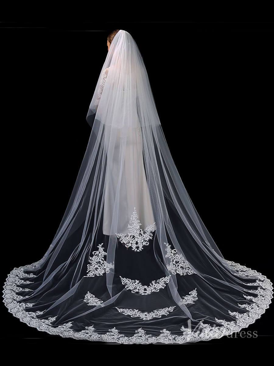 Cathedral Length Bridal Veil with Blusher Viniodress TS1909-Bridal Veil 2025 -Viniodress-Ivory-