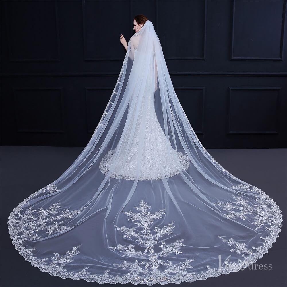Cathedral Length Lace Mantilla Veil Viniodress TS18009-Bridal Veil 2025 -Viniodress-Ivory-