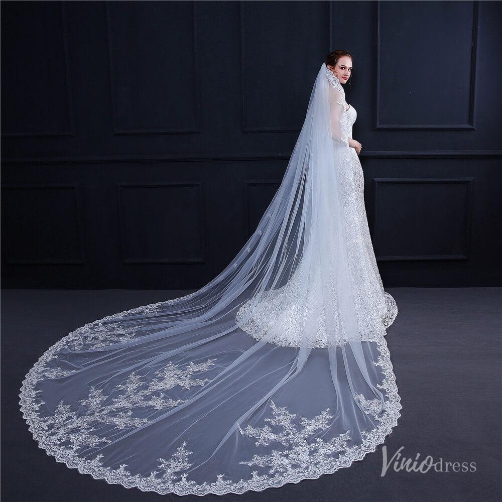 Cathedral Length Lace Mantilla Veil Viniodress TS18009-Bridal Veil 2025 -Viniodress-Ivory-