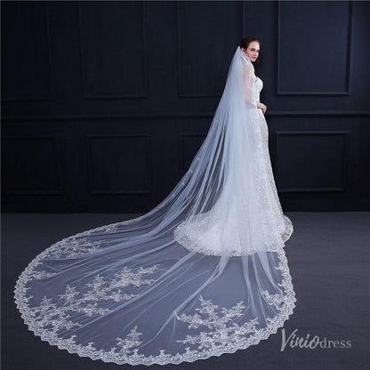Cathedral Length Lace Mantilla Veil Viniodress TS18009-Bridal Veil 2025 -Viniodress-Ivory-