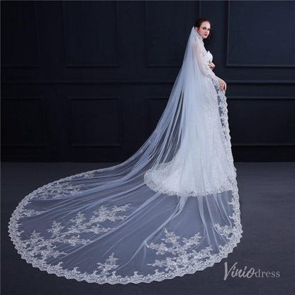 Cathedral Length Lace Mantilla Veil Viniodress TS18009-Bridal Veil 2025 -Viniodress-Ivory-
