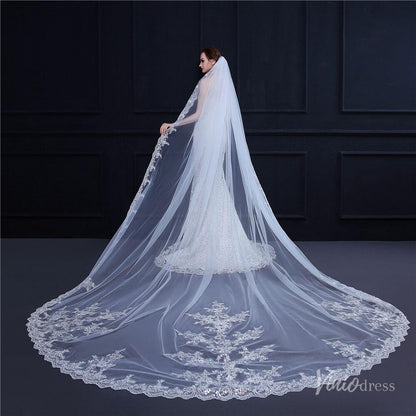 Cathedral Length Lace Mantilla Veil Viniodress TS18009-Bridal Veil 2025 -Viniodress-Ivory-