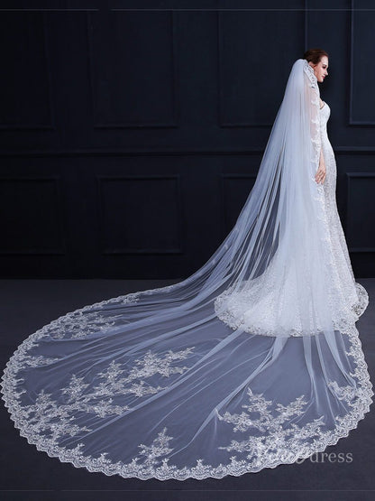 Cathedral Length Lace Mantilla Veil Viniodress TS18009-Bridal Veil 2025 -Viniodress-Ivory-