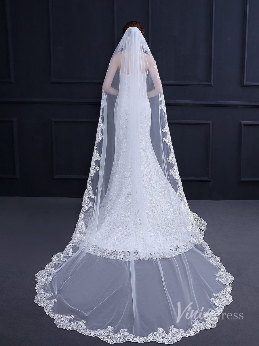 Cathedral Length Lace Mantilla Veil Viniodress TS18013-Bridal Veil 2025 -Viniodress-Ivory-
