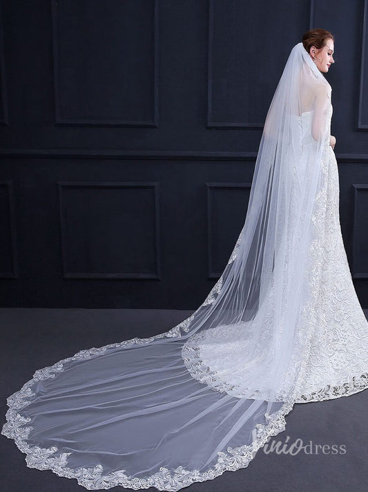 Cathedral Length Lace Mantilla Veil Viniodress TS18013-Bridal Veil 2025 -Viniodress-Ivory-