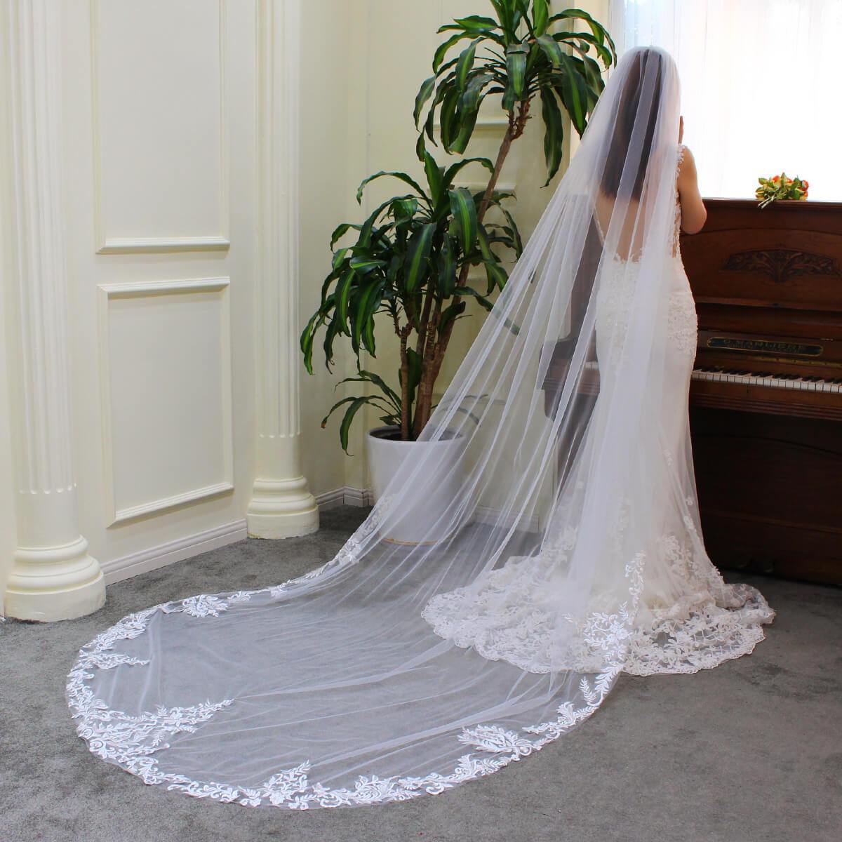 Cathedral Length Spanish Mantilla Veil Viniodress V685-Bridal Veil 2025 -Viniodress-Ivory-