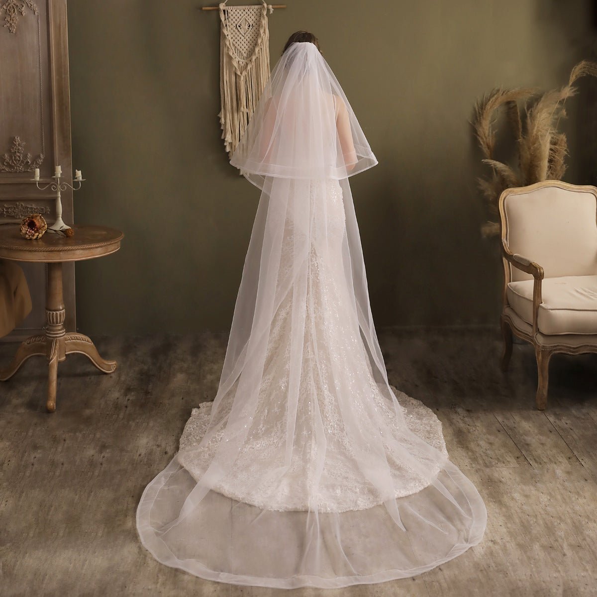 Cathedral Veil with Blusher-Accessories 2025 -Viniodress-Ivory-