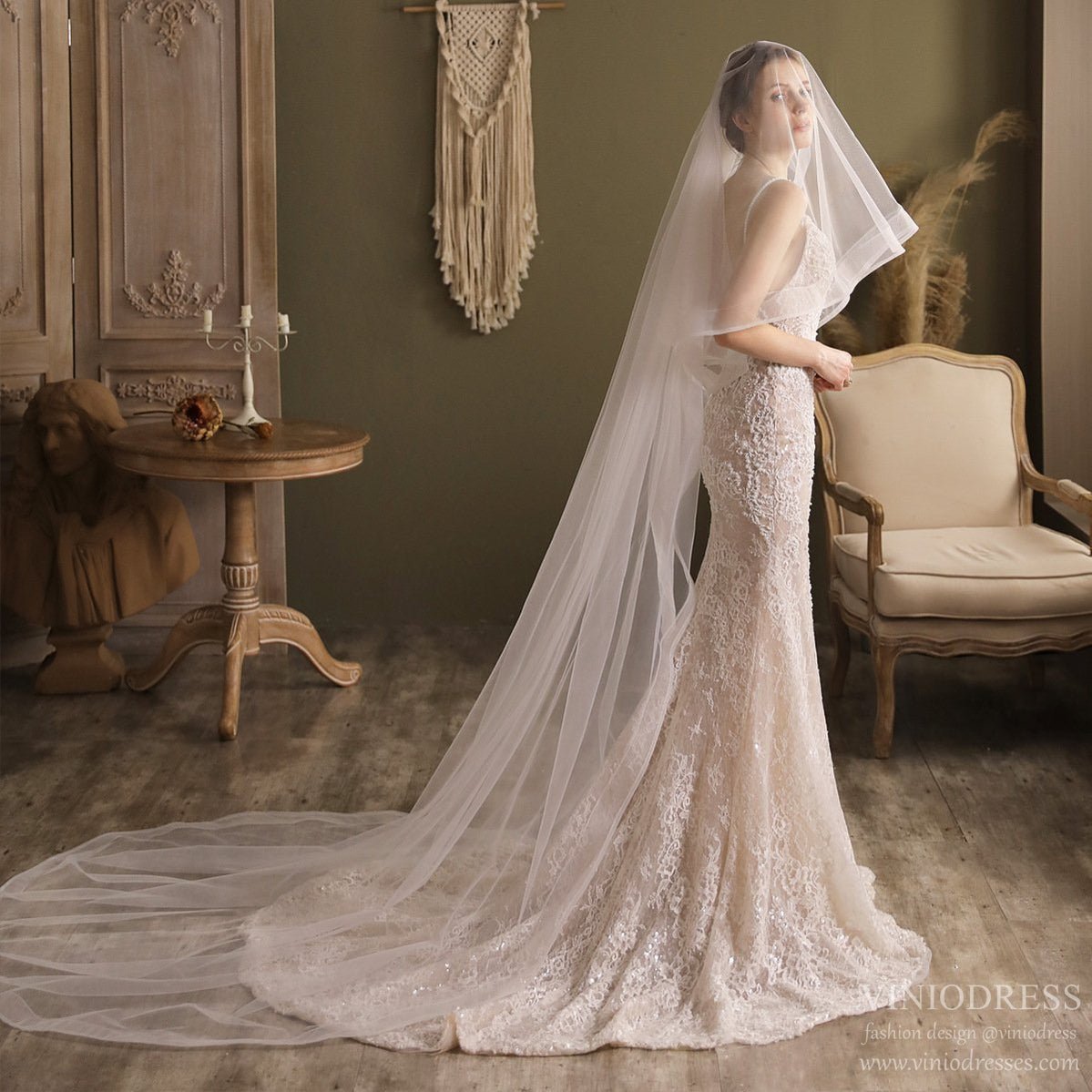 Cathedral Veil with Blusher-Accessories 2025 -Viniodress-Ivory-