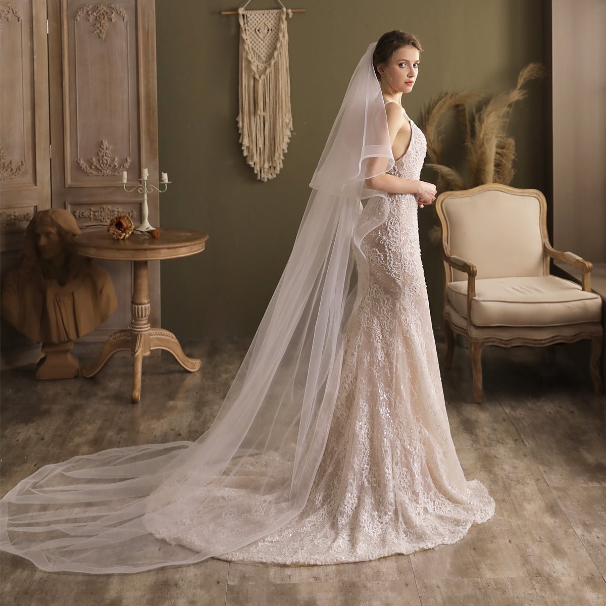 Cathedral Veil with Blusher-Accessories 2025 -Viniodress-Ivory-
