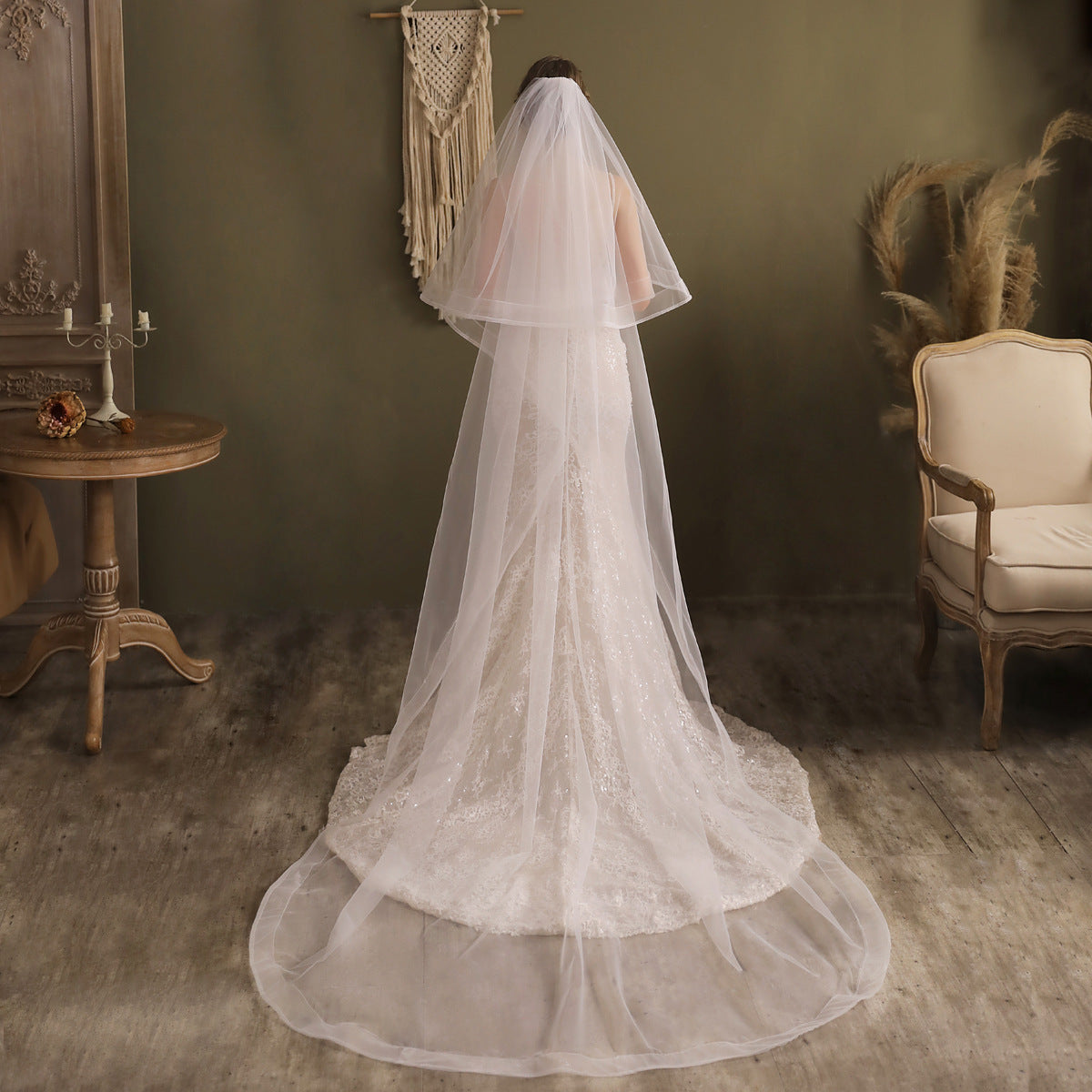 Cathedral Veil with Blusher-Accessories-Viniodress-Ivory-Viniodress